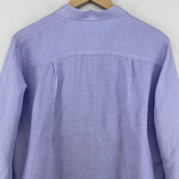 UNIQLO Top Womens XL 100% Linen Long Sleeve Button Front Shirt Blouse Purple - Picture 8 of 15